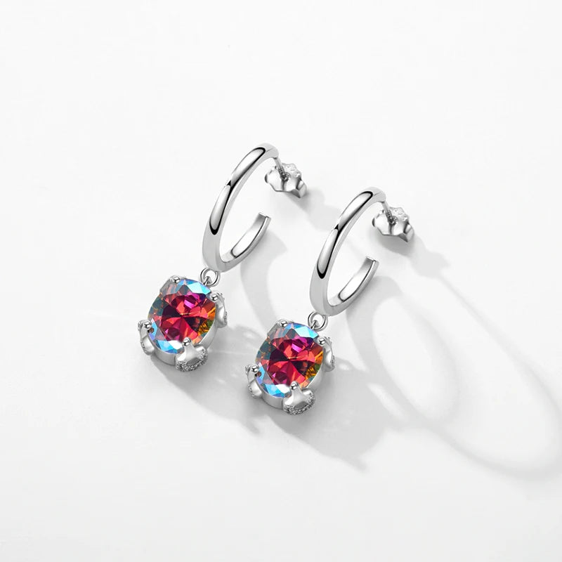Modian 925 Sterling Silver Rainbow Color Zirconia Oval Jewelry Sets Classic Ring Drop Earrings Nekclace Pendant For Women Gifts