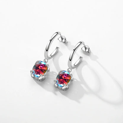 Modian 925 Sterling Silver Rainbow Color Zirconia Oval Jewelry Sets Classic Ring Drop Earrings Nekclace Pendant For Women Gifts