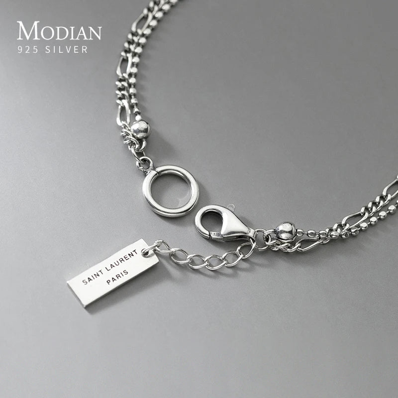 Modian 925 Sterling Silver Vintage Double Layer Bracelet For Women Fashion Charm Link Chain Bracelets Fine Jewelry Birthday Gift
