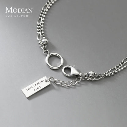 Modian 925 Sterling Silver Vintage Double Layer Bracelet For Women Fashion Charm Link Chain Bracelets Fine Jewelry Birthday Gift
