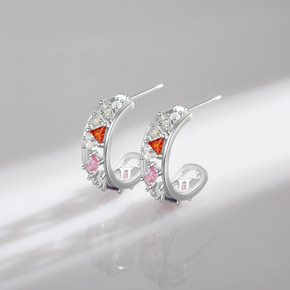 Modian 925 Sterling Silver Rainbow Color Zirconia Women Stud Earrings Geometric Stackable Ring Fashion Ears Fine Jewelry Sets