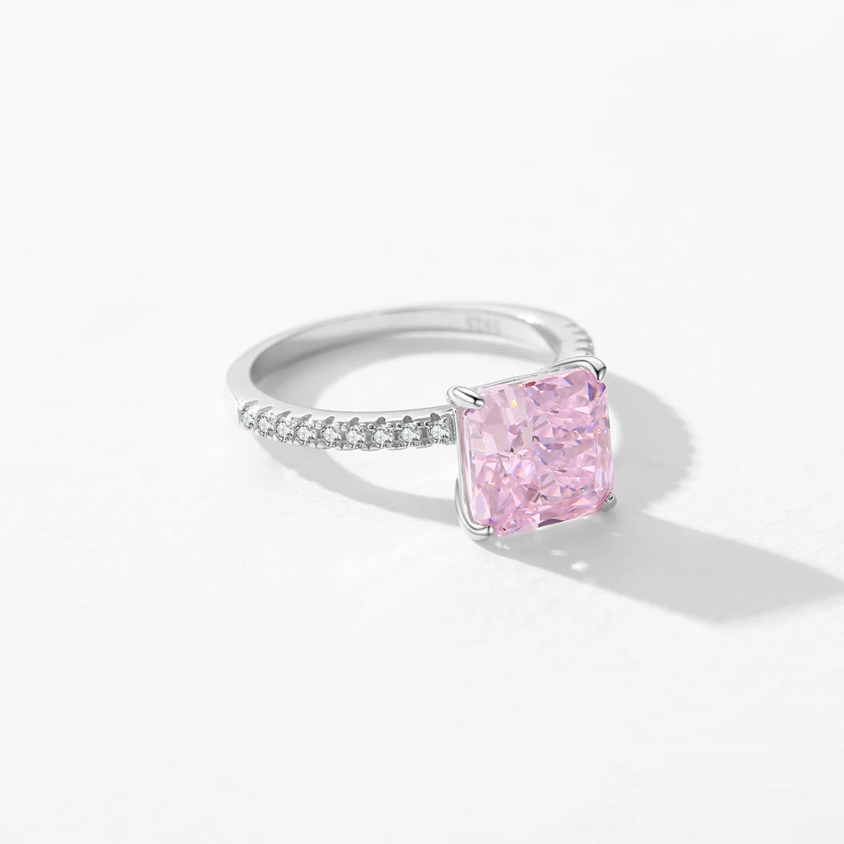 MODIAN 925 Sterling Silver Pink Crushed Ice Cut 2ct Square Sparkling Ring For Platinum Plated Women Classic Wedding Jewelry Gift