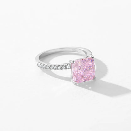 MODIAN 925 Sterling Silver Pink Crushed Ice Cut 2ct Square Sparkling Ring For Platinum Plated Women Classic Wedding Jewelry Gift