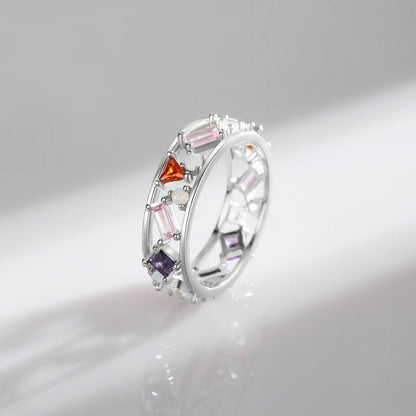 Modian 925 Sterling Silver Rainbow Color Zirconia Women Stud Earrings Geometric Stackable Ring Fashion Ears Fine Jewelry Sets