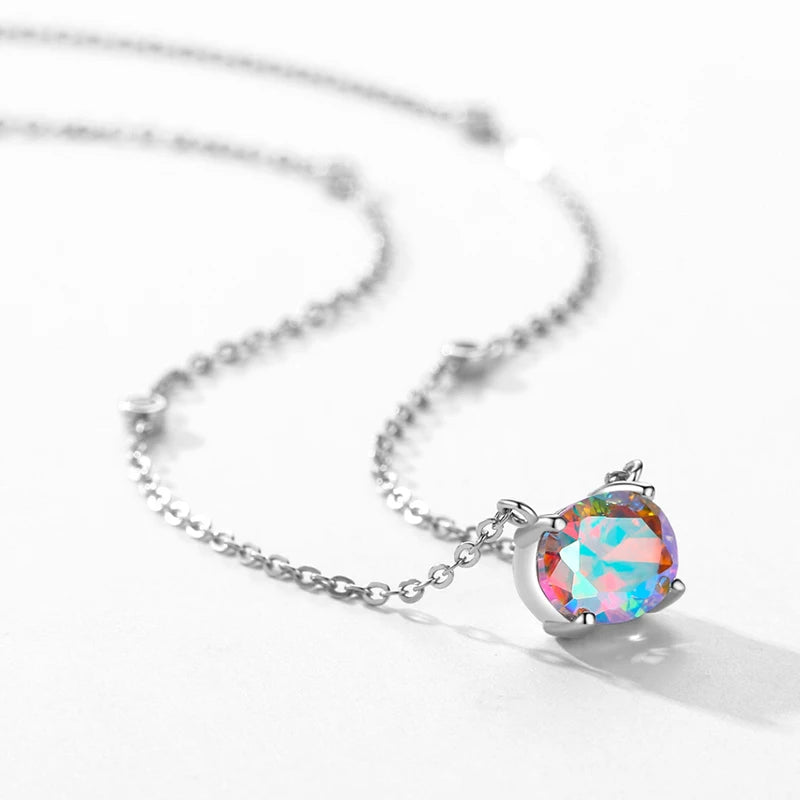 Modian 925 Sterling Silver Rainbow Color Zirconia Oval Jewelry Sets Classic Ring Drop Earrings Nekclace Pendant For Women Gifts