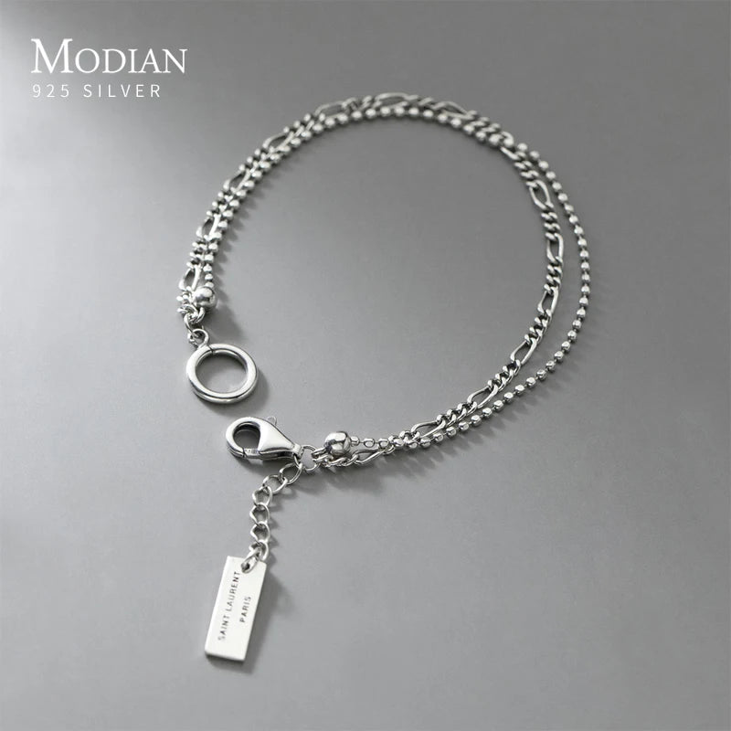 Modian 925 Sterling Silver Vintage Double Layer Bracelet For Women Fashion Charm Link Chain Bracelets Fine Jewelry Birthday Gift