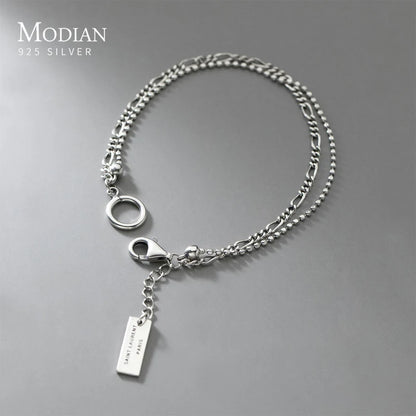 Modian 925 Sterling Silver Vintage Double Layer Bracelet For Women Fashion Charm Link Chain Bracelets Fine Jewelry Birthday Gift