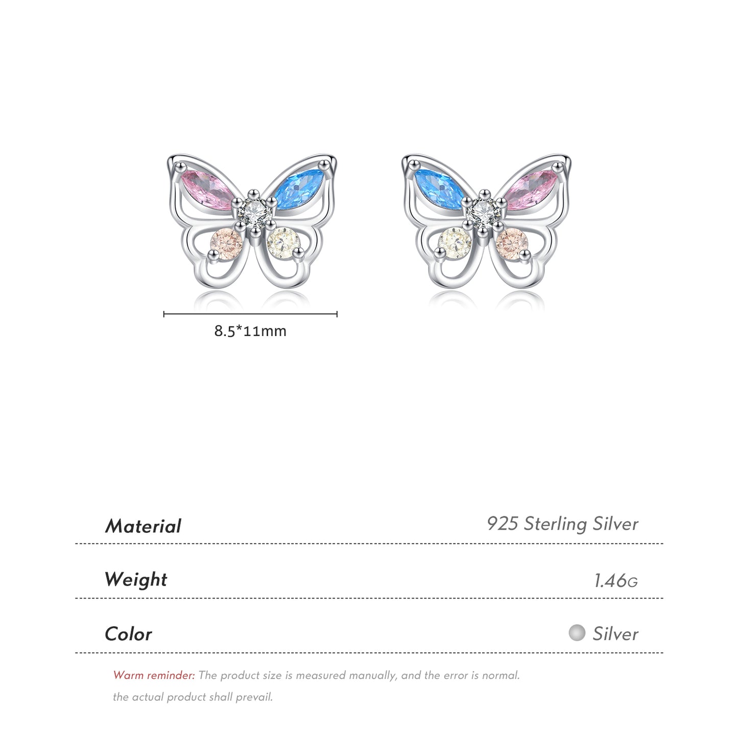 Rainbow Zirconia Butterfly Earrings