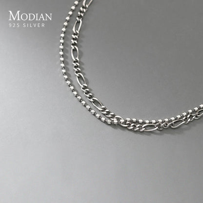 Modian 925 Sterling Silver Vintage Double Layer Bracelet For Women Fashion Charm Link Chain Bracelets Fine Jewelry Birthday Gift
