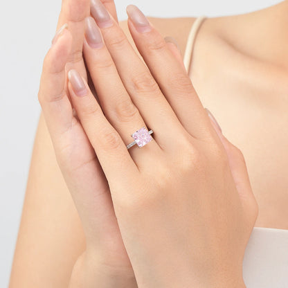MODIAN 925 Sterling Silver Pink Crushed Ice Cut 2ct Square Sparkling Ring For Platinum Plated Women Classic Wedding Jewelry Gift