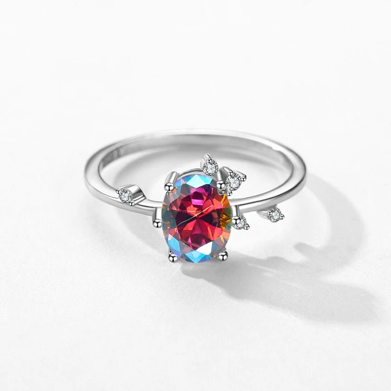 Modian 925 Sterling Silver Rainbow Color Zirconia Oval Jewelry Sets Classic Ring Drop Earrings Nekclace Pendant For Women Gifts