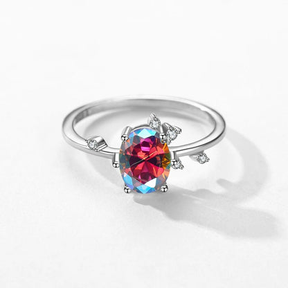 Modian 925 Sterling Silver Rainbow Color Zirconia Oval Jewelry Sets Classic Ring Drop Earrings Nekclace Pendant For Women Gifts