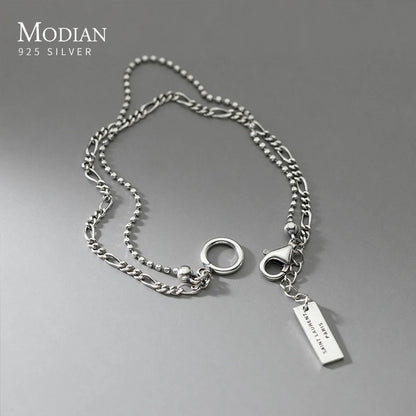 Modian 925 Sterling Silver Vintage Double Layer Bracelet For Women Fashion Charm Link Chain Bracelets Fine Jewelry Birthday Gift