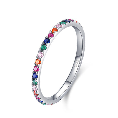 Rainbow Wedding Band Silver Rings