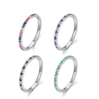 Rainbow Wedding Band Silver Rings
