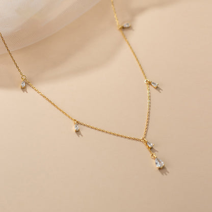 Twinkling CZ Water Drop Sterling Silver Necklace Chain