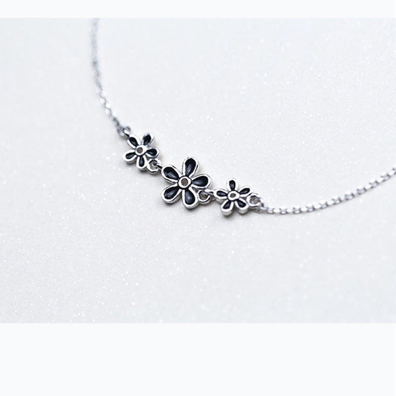 Vintage Enamel Flower Silver Anklet