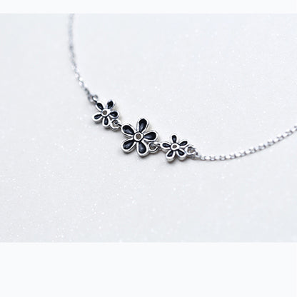 Vintage Enamel Flower Silver Anklet