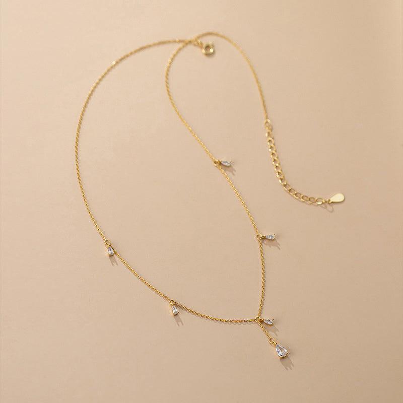 Twinkling CZ Water Drop Sterling Silver Necklace Chain