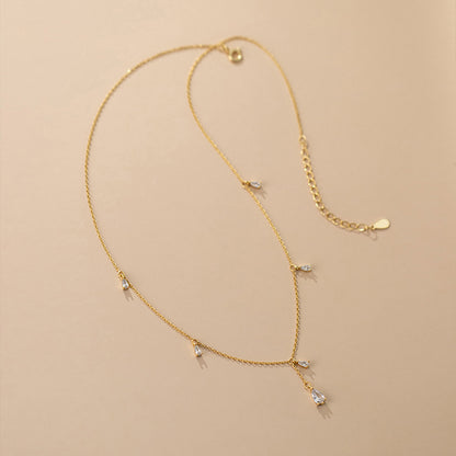 Twinkling CZ Water Drop Sterling Silver Necklace Chain