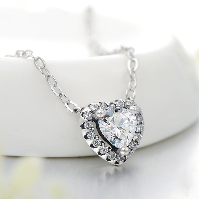Clear CZ Heart Pendant Necklace