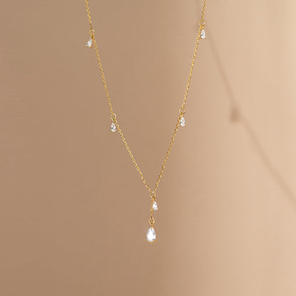 Twinkling CZ Water Drop Sterling Silver Necklace Chain
