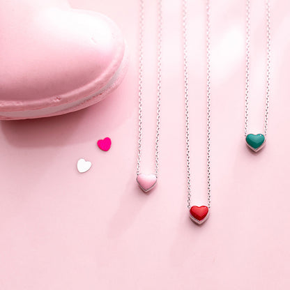 Enamel Hearts Sterling Pendant Necklace - 3 Colors